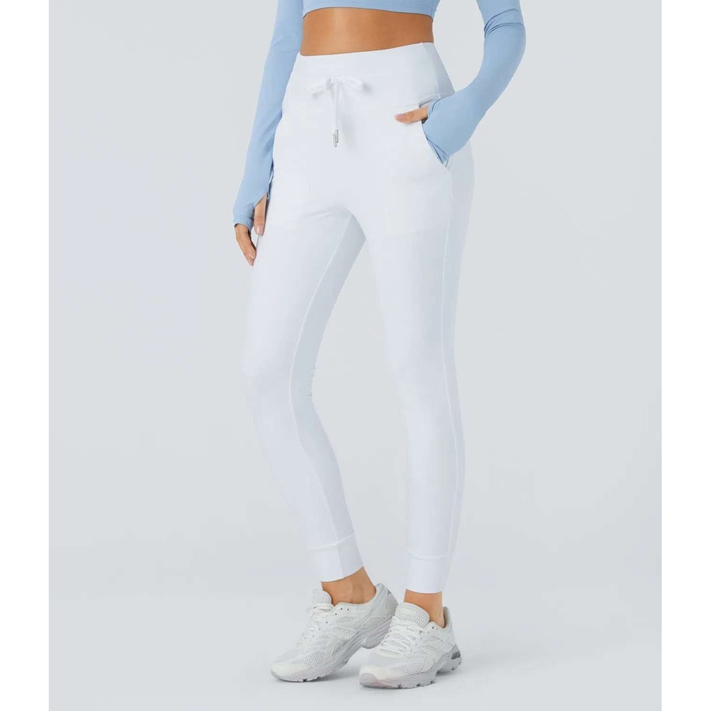 Halara Athletic Joggers White Drawstring Zipper Pockets Activewear Pants Size XS